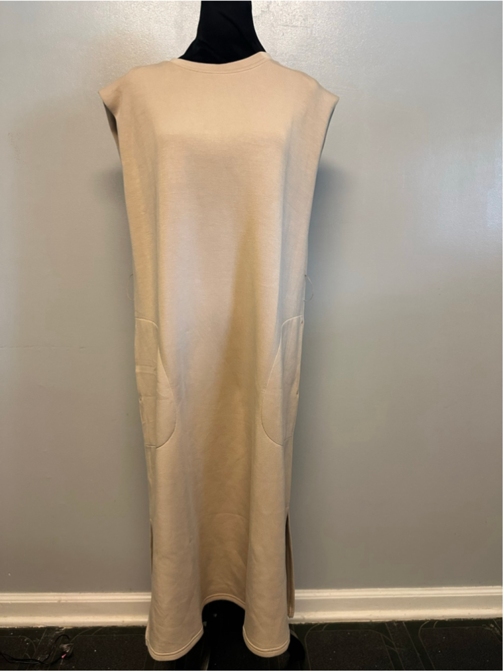 Spanx AirEssentials Sleeveless Maxi Dress Beige Womens Size Large Nude Pockets